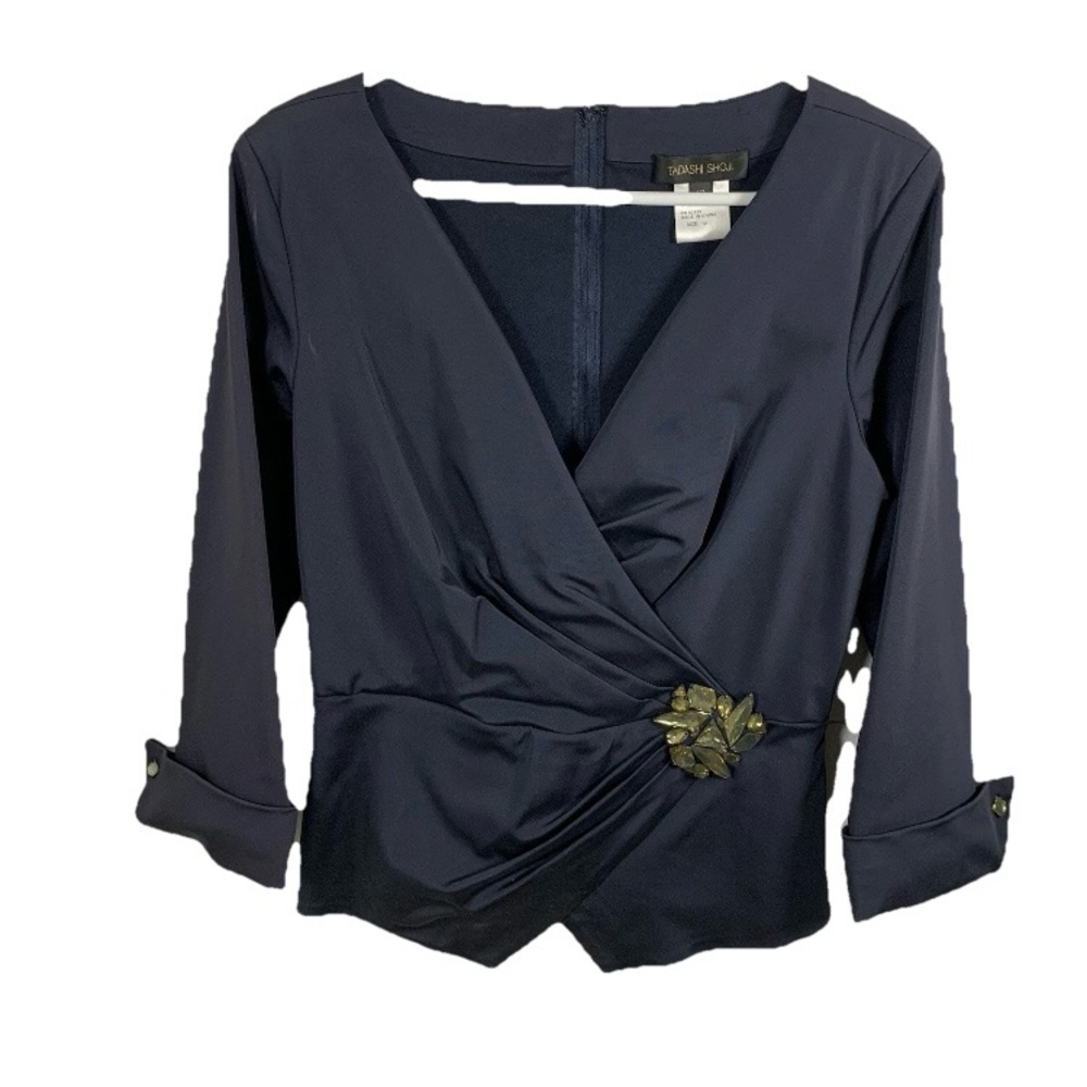 Tadashi Shoji Formal Jacket Navy Sz S or M Satin Special Occasion Wedding EUC